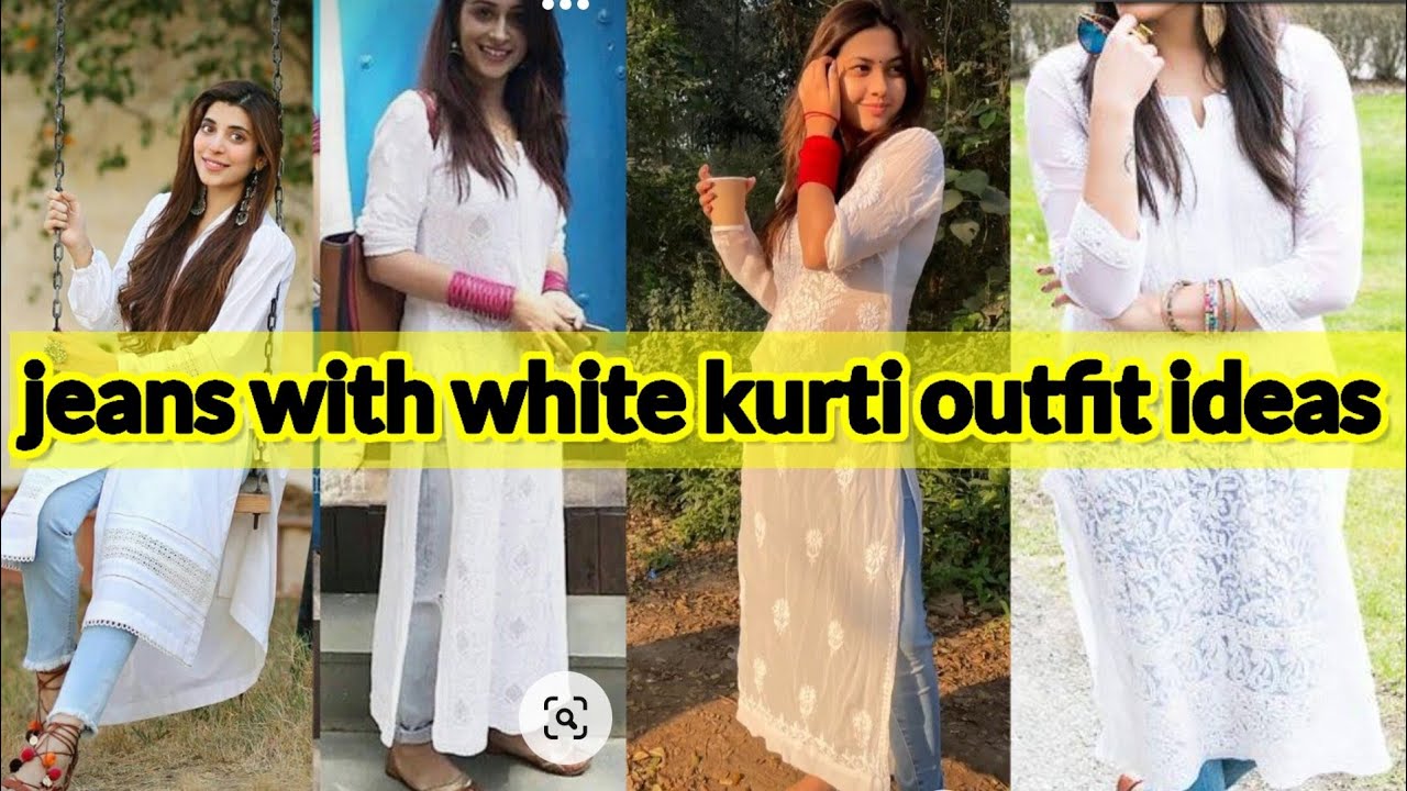 White Kurta with Blue Jeans and Neutral Shade Loafers